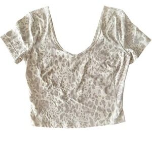 Lululemon Align Cropped Short Sleeve Top Leopard Print Scoop Neck Women's